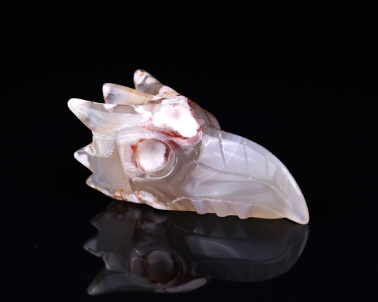 Nicedony 3.6" Sakura Agate Hand Carved Phoenix Skull Sculpture