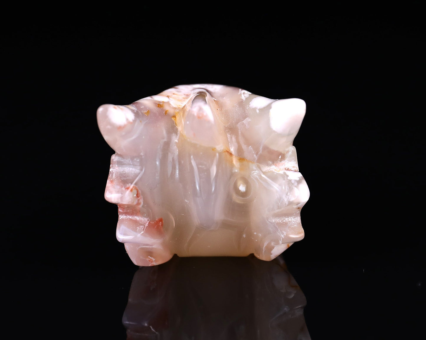 Nicedony 3.6" Sakura Agate Hand Carved Phoenix Skull Sculpture - View 5