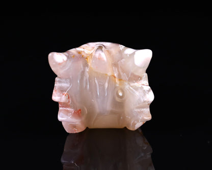 Nicedony 3.6" Sakura Agate Hand Carved Phoenix Skull Sculpture - View 5