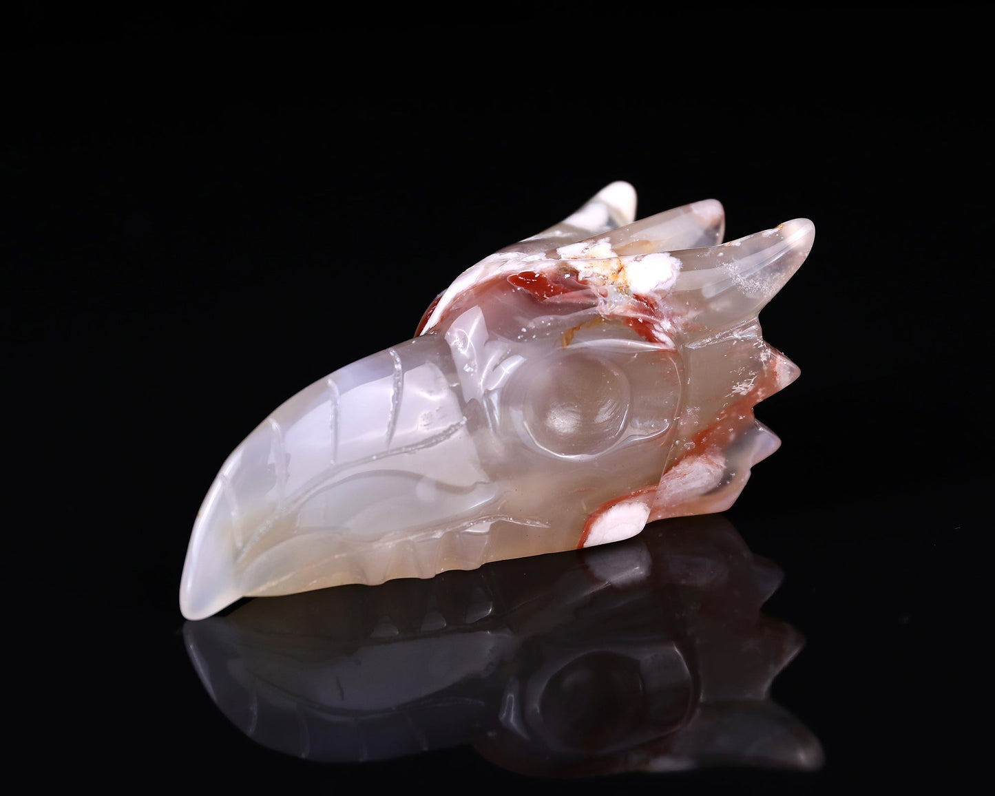 Nicedony 3.6" Sakura Agate Hand Carved Phoenix Skull Sculpture - View 7