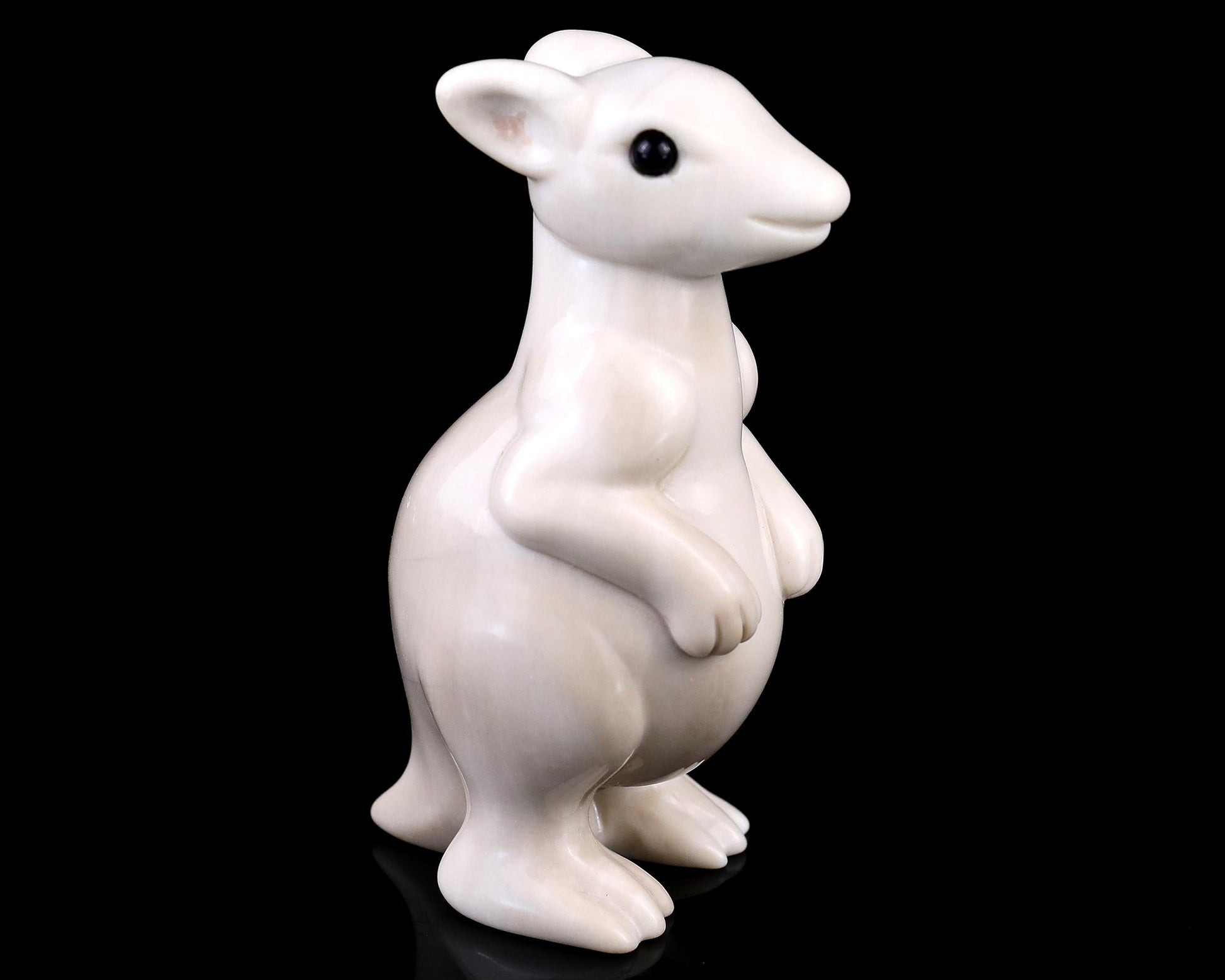 Nicedony 3.6" White Jade Hand Carved Crystal Kangaroo Sculpture