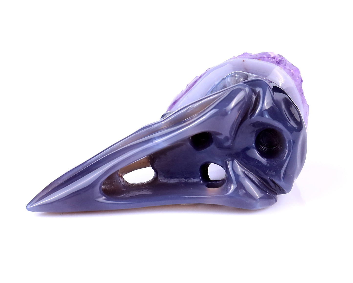 Nicedony 3.7" Amethyst Druse Agate Hand Carved Crystal Raven Skull Sculpture - View 7