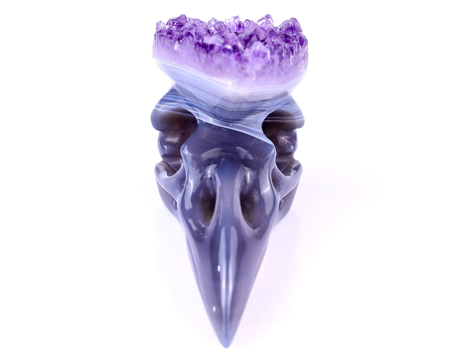 Nicedony 3.7" Amethyst Druse Agate Hand Carved Crystal Raven Skull Sculpture - View 5
