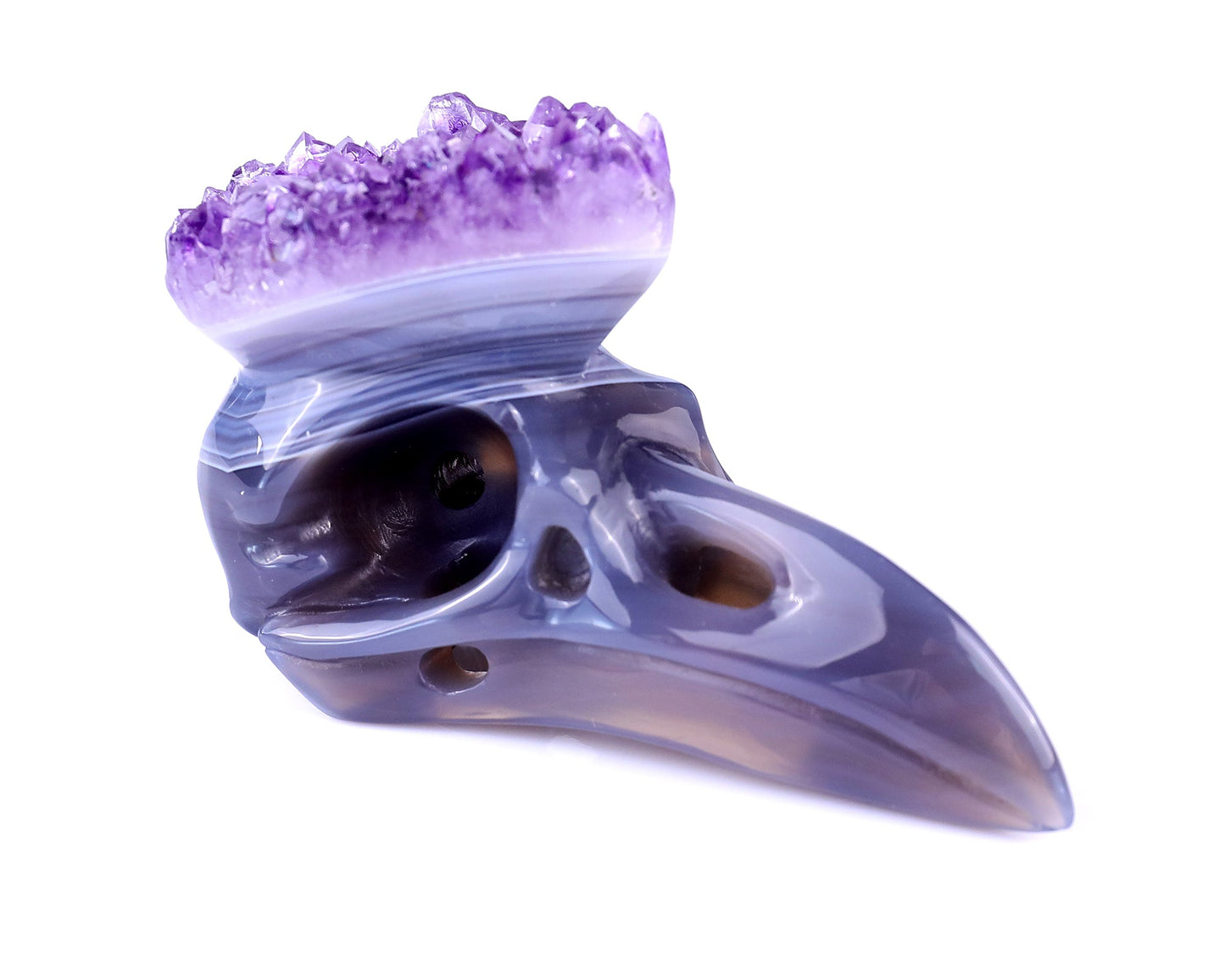 Nicedony 3.7" Amethyst Druse Agate Hand Carved Crystal Raven Skull Sculpture - View 4