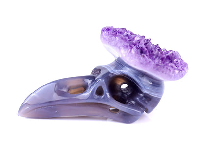 Nicedony 3.7" Amethyst Druse Agate Hand Carved Crystal Raven Skull Sculpture - View 4