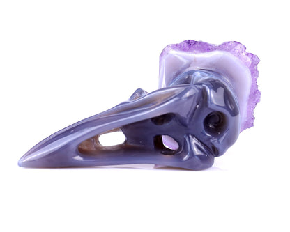 Nicedony 3.7" Amethyst Druse Agate Hand Carved Crystal Raven Skull Sculpture - View 6