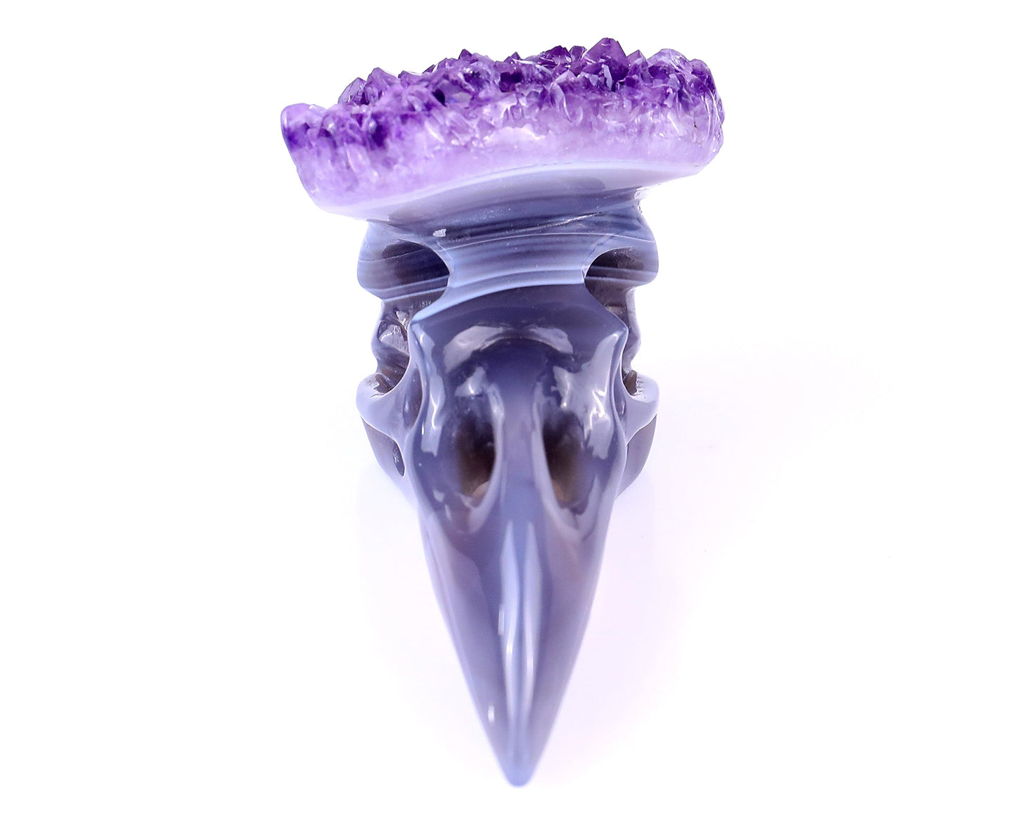 Nicedony 3.7" Amethyst Druse Agate Hand Carved Crystal Raven Skull Sculpture - View 2