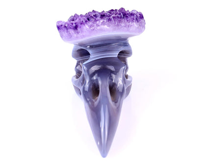 Nicedony 3.7" Amethyst Druse Agate Hand Carved Crystal Raven Skull Sculpture - View 2
