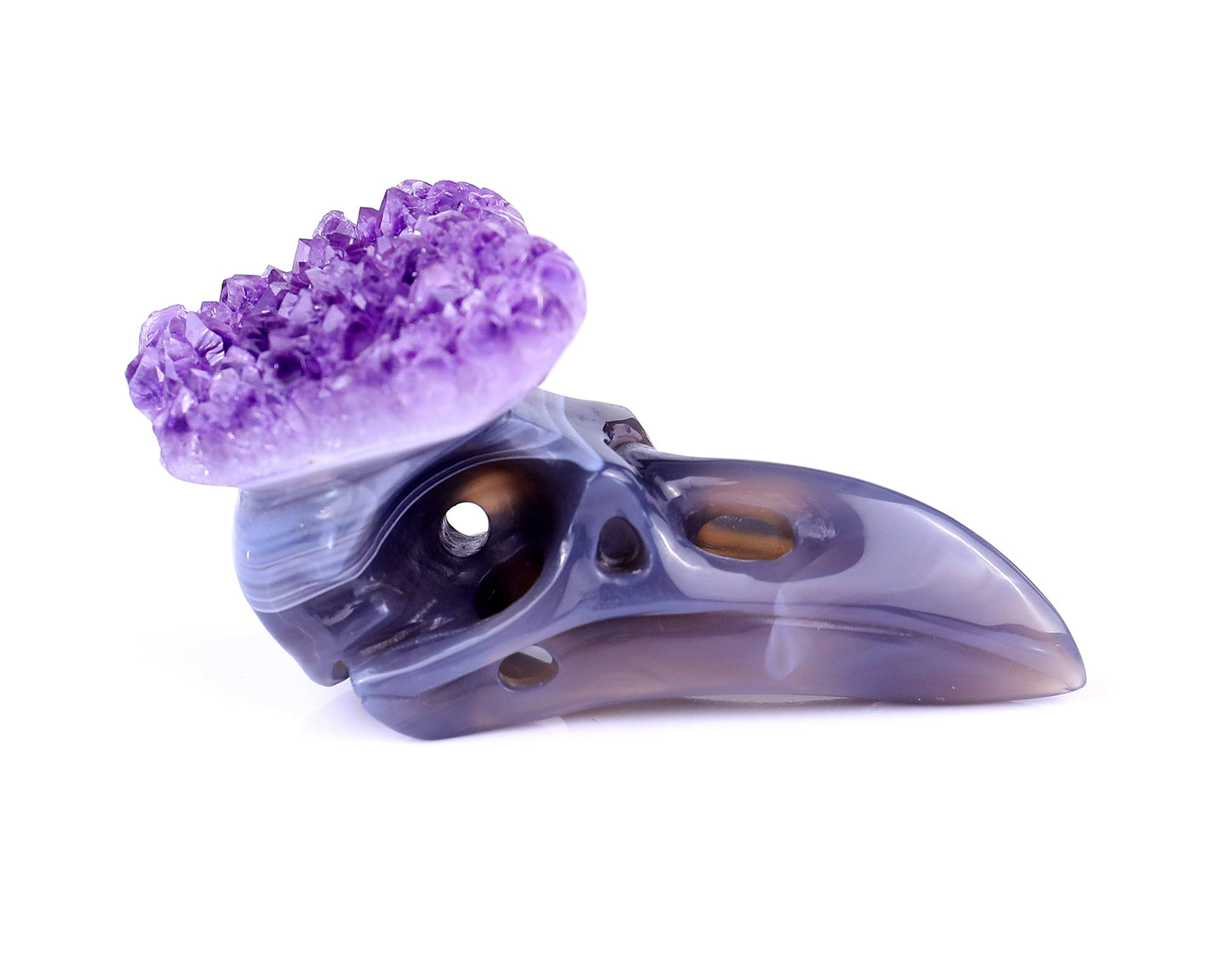 Nicedony 3.7" Amethyst Druse Agate Hand Carved Crystal Raven Skull Sculpture - View 3