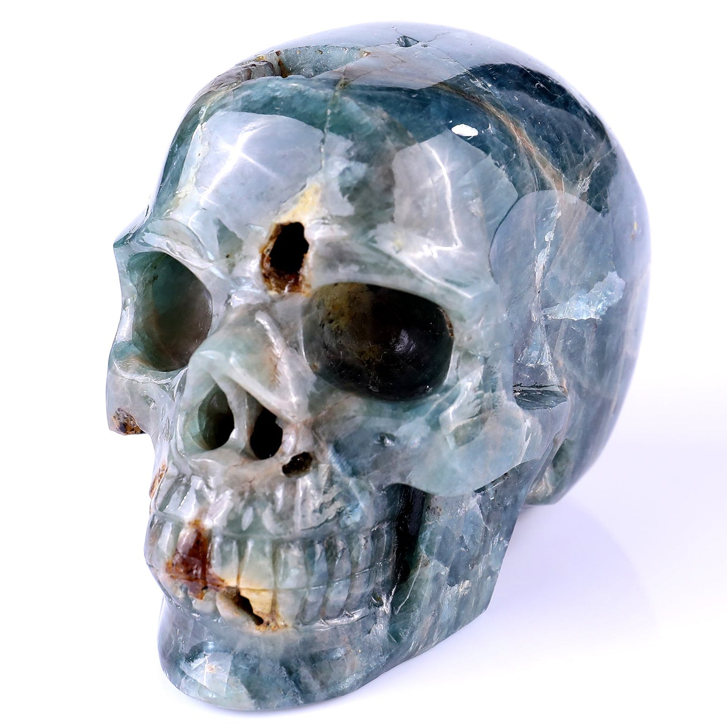 Nicedony 3.7" Blue Apatite Hand Carved Realistic Skull Sculpture - View 8