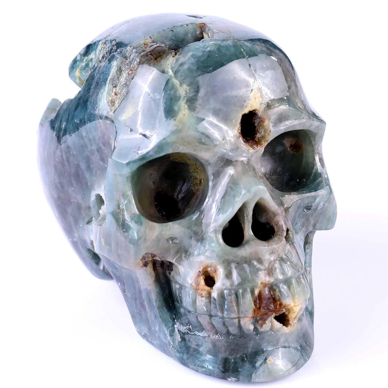 Nicedony 3.7" Blue Apatite Hand Carved Realistic Skull Sculpture - View 2