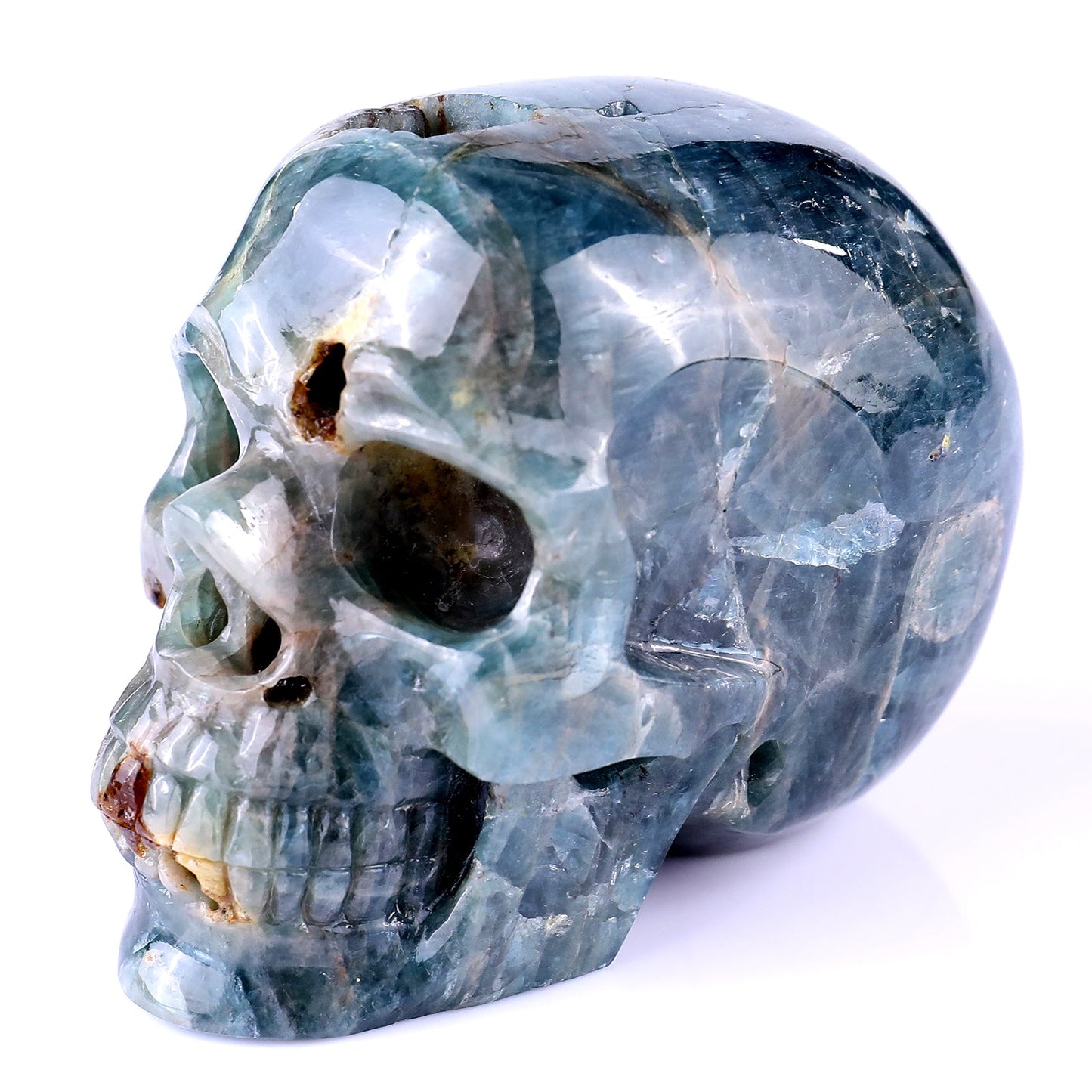 Nicedony 3.7" Blue Apatite Hand Carved Realistic Skull Sculpture