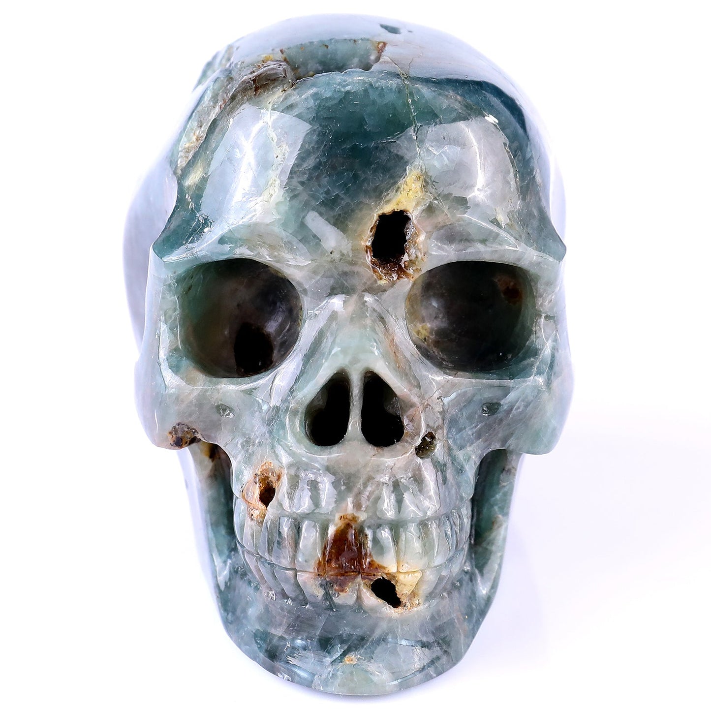 Nicedony 3.7" Blue Apatite Hand Carved Realistic Skull Sculpture - View 3
