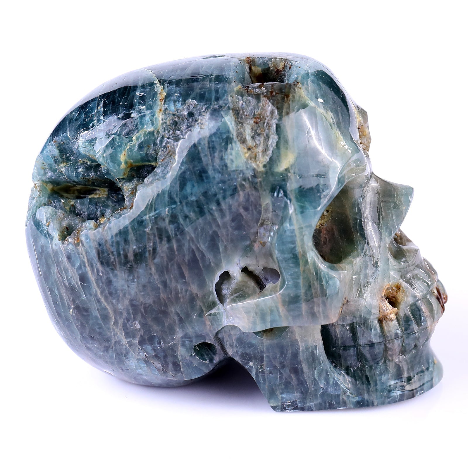 Nicedony 3.7" Blue Apatite Hand Carved Realistic Skull Sculpture - View 5