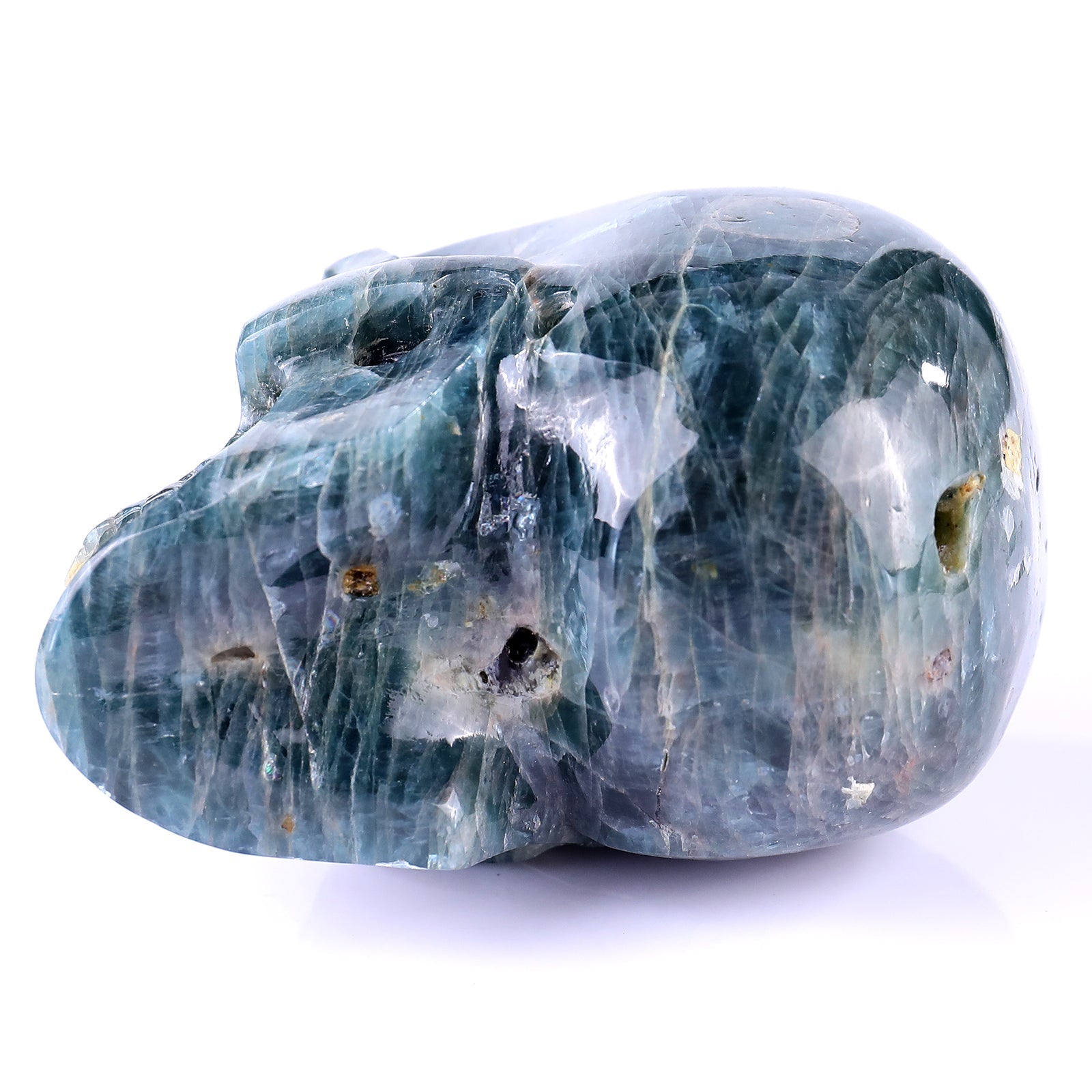 Nicedony 3.7" Blue Apatite Hand Carved Realistic Skull Sculpture - View 9