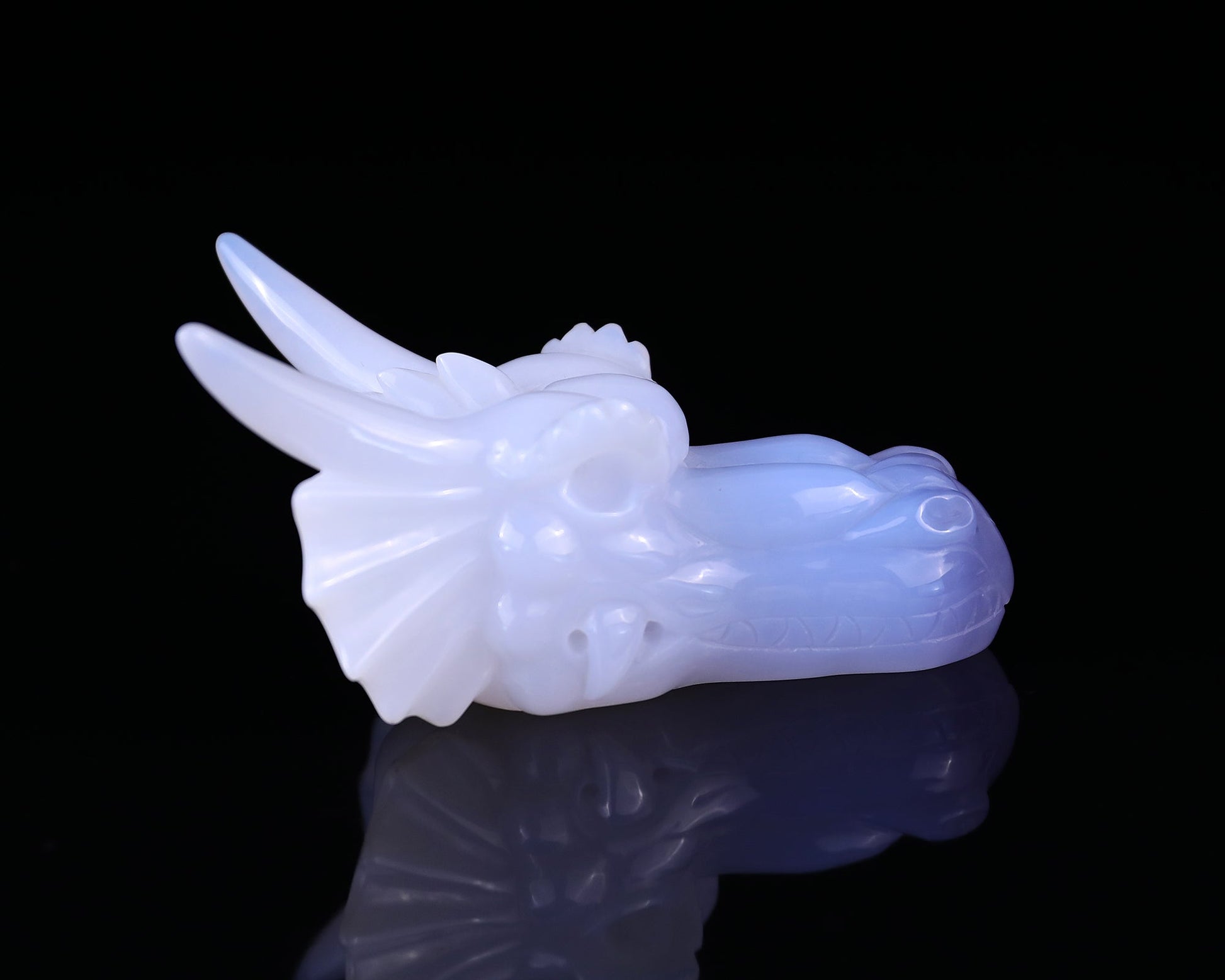 Nicedony 3.7" Blue Chalcedony Hand Carved Dragon Skull Sculpture - View 3