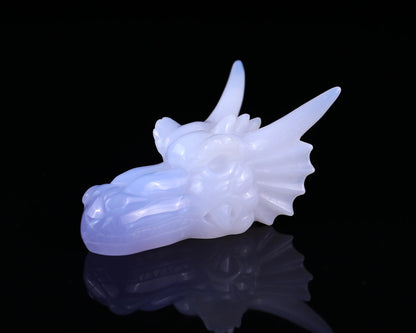 Nicedony 3.7" Blue Chalcedony Hand Carved Dragon Skull Sculpture - View 7