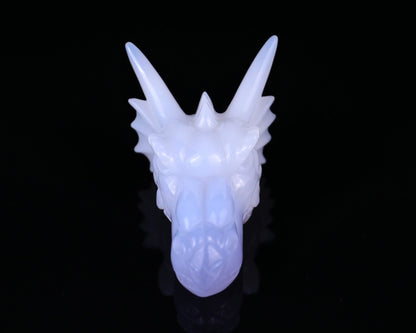Nicedony 3.7" Blue Chalcedony Hand Carved Dragon Skull Sculpture - View 2