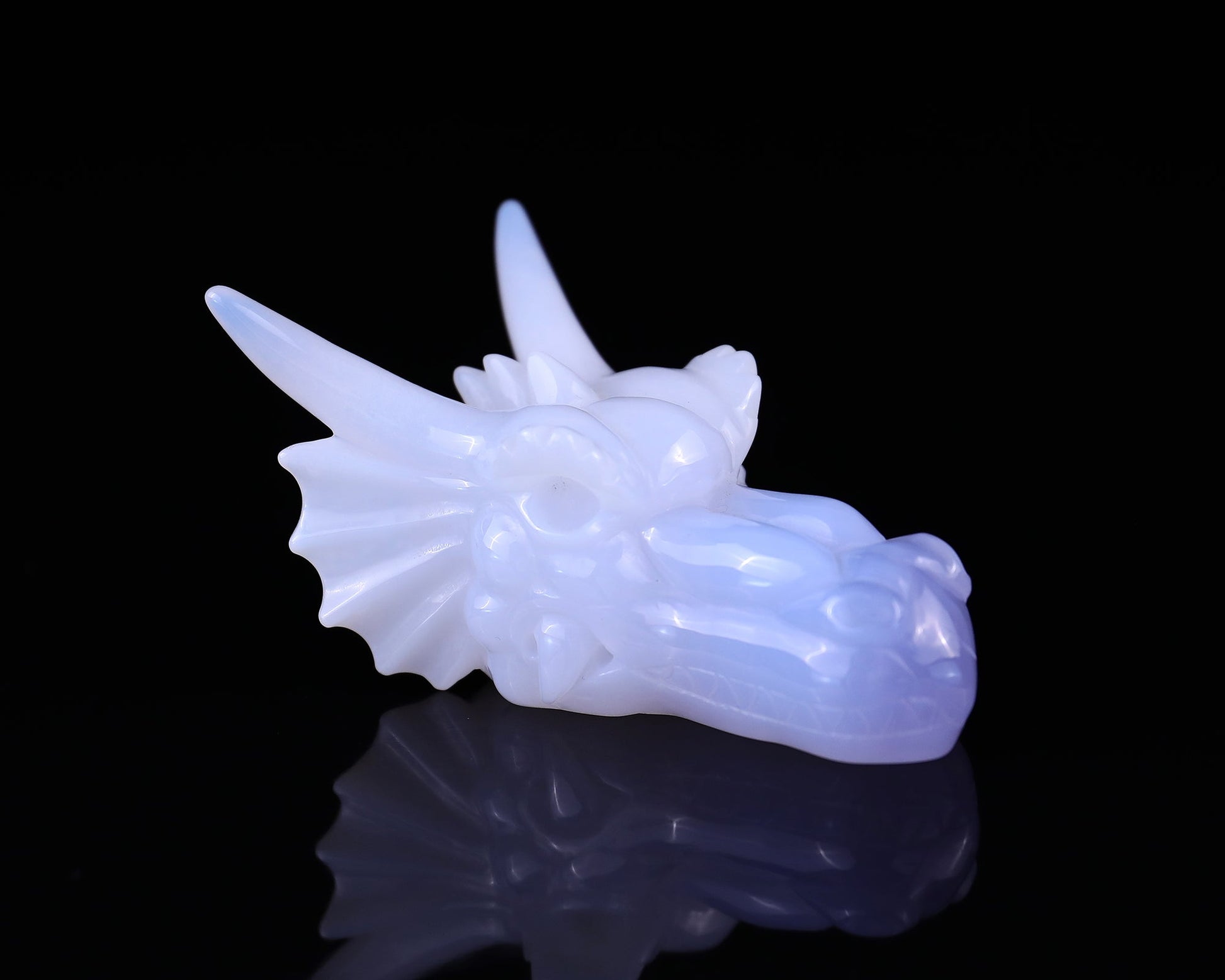 Nicedony 3.7" Blue Chalcedony Hand Carved Dragon Skull Sculpture
