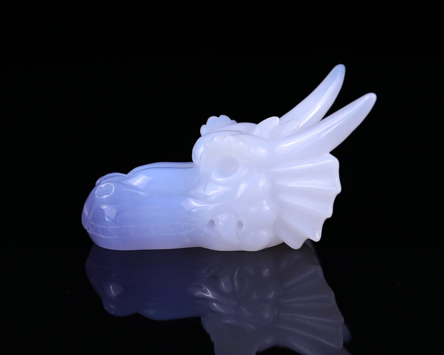 Nicedony 3.7" Blue Chalcedony Hand Carved Dragon Skull Sculpture - View 4