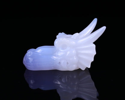 Nicedony 3.7" Blue Chalcedony Hand Carved Dragon Skull Sculpture - View 4