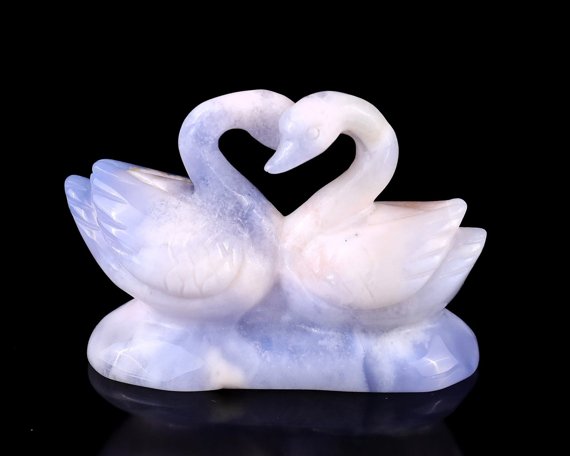 Nicedony 3.7" Blue Chalcedony Hand Carved Crystal Swans Sculpture - #4100120