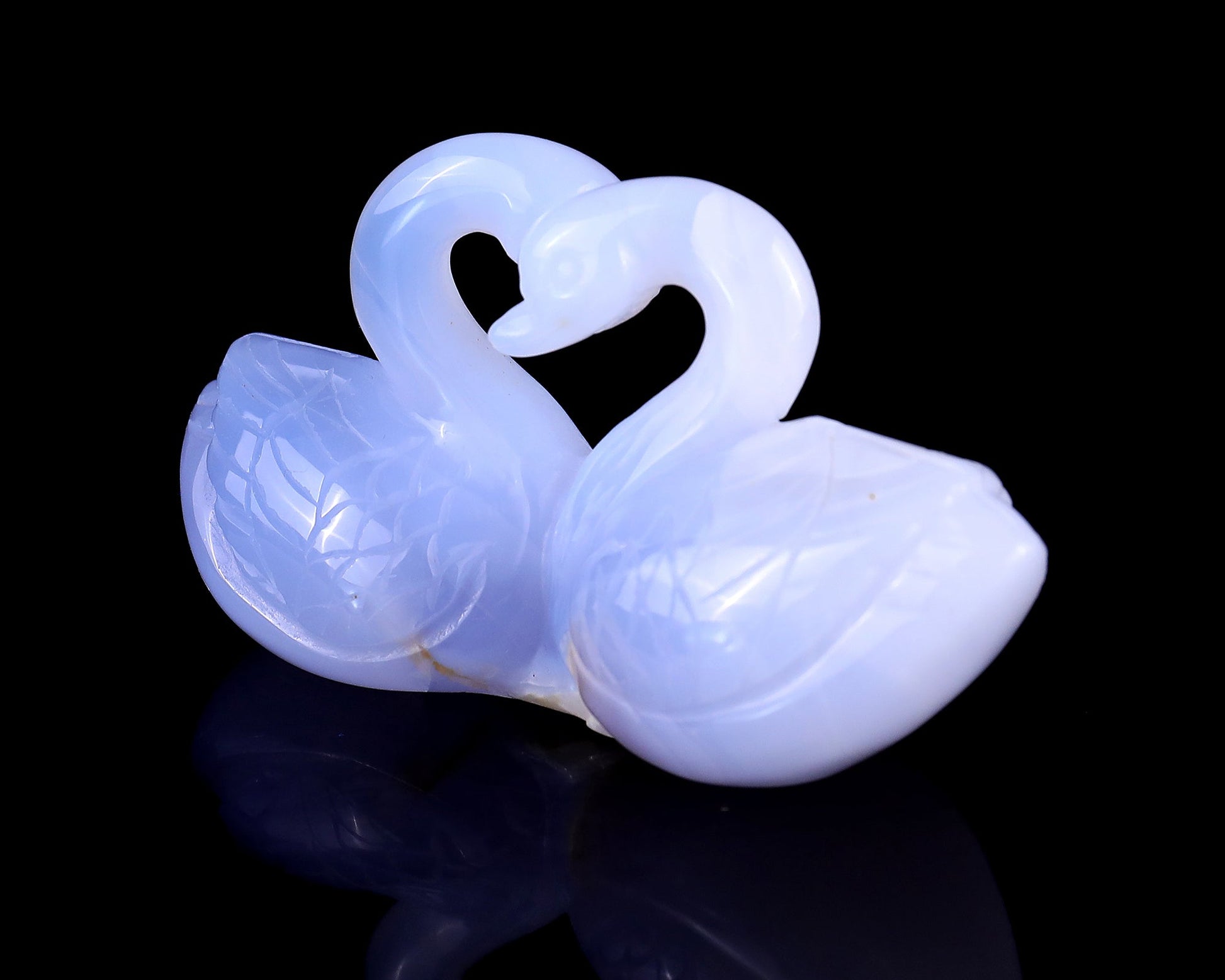Nicedony 3.7" Blue Chalcedony Hand Carved Crystal Swans Sculpture - View 17