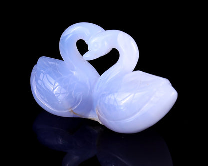 Nicedony 3.7" Blue Chalcedony Hand Carved Crystal Swans Sculpture - View 17