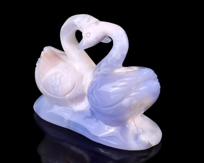 Nicedony 3.7" Blue Chalcedony Hand Carved Crystal Swans Sculpture - View 4