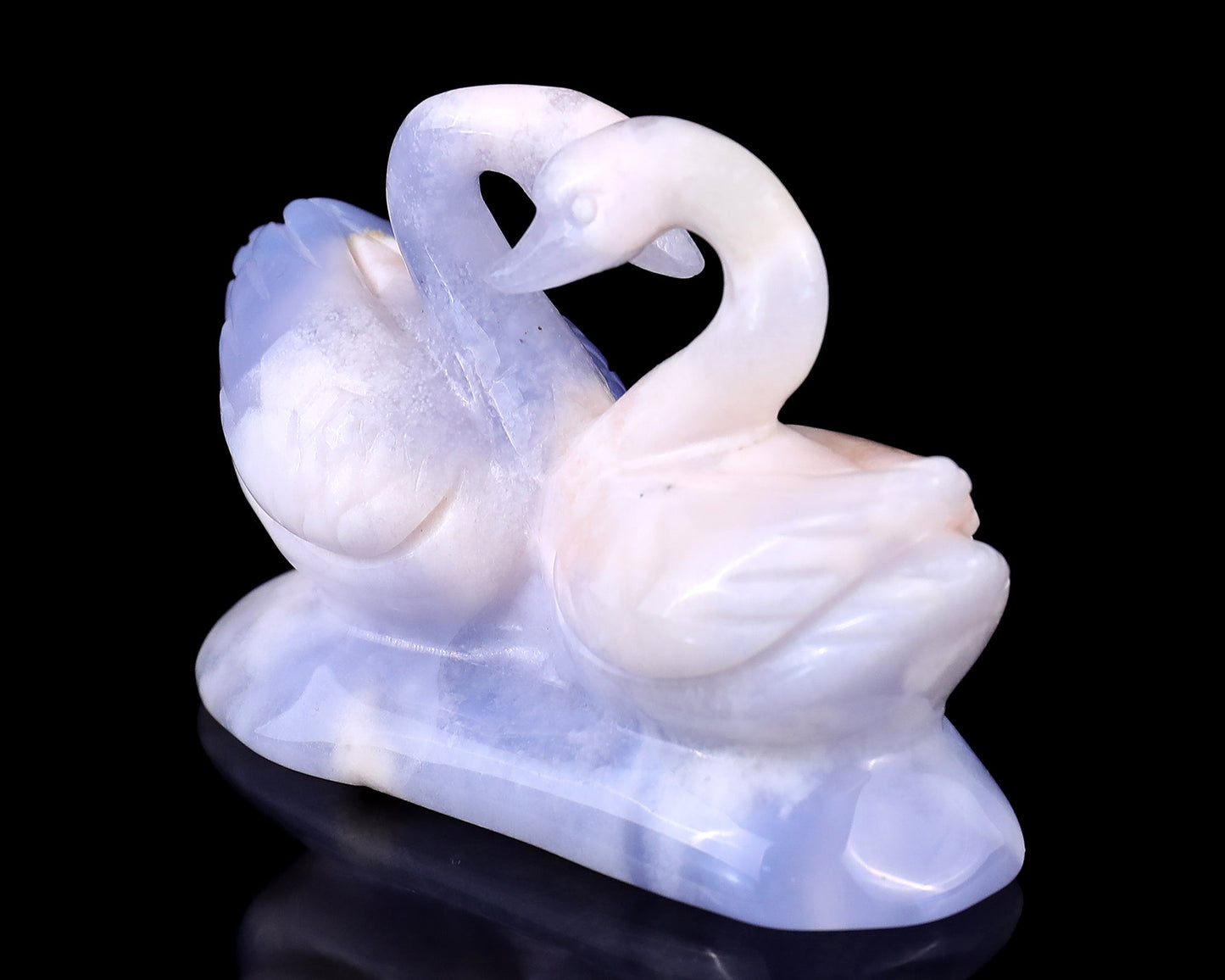 Nicedony 3.7" Blue Chalcedony Hand Carved Crystal Swans Sculpture - View 9