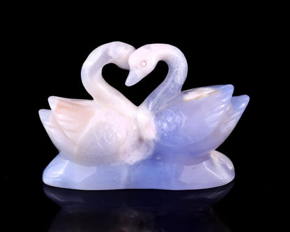 Nicedony 3.7" Blue Chalcedony Hand Carved Crystal Swans Sculpture - View 5