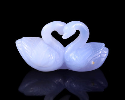 Nicedony 3.7" Blue Chalcedony Hand Carved Crystal Swans Sculpture - View 14
