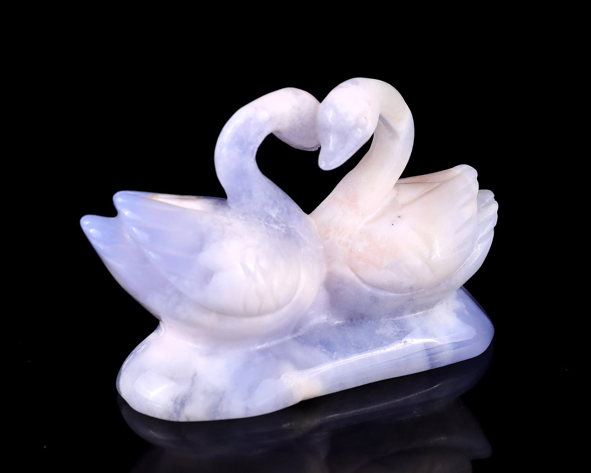 Nicedony 3.7" Blue Chalcedony Hand Carved Crystal Swans Sculpture - #4100123