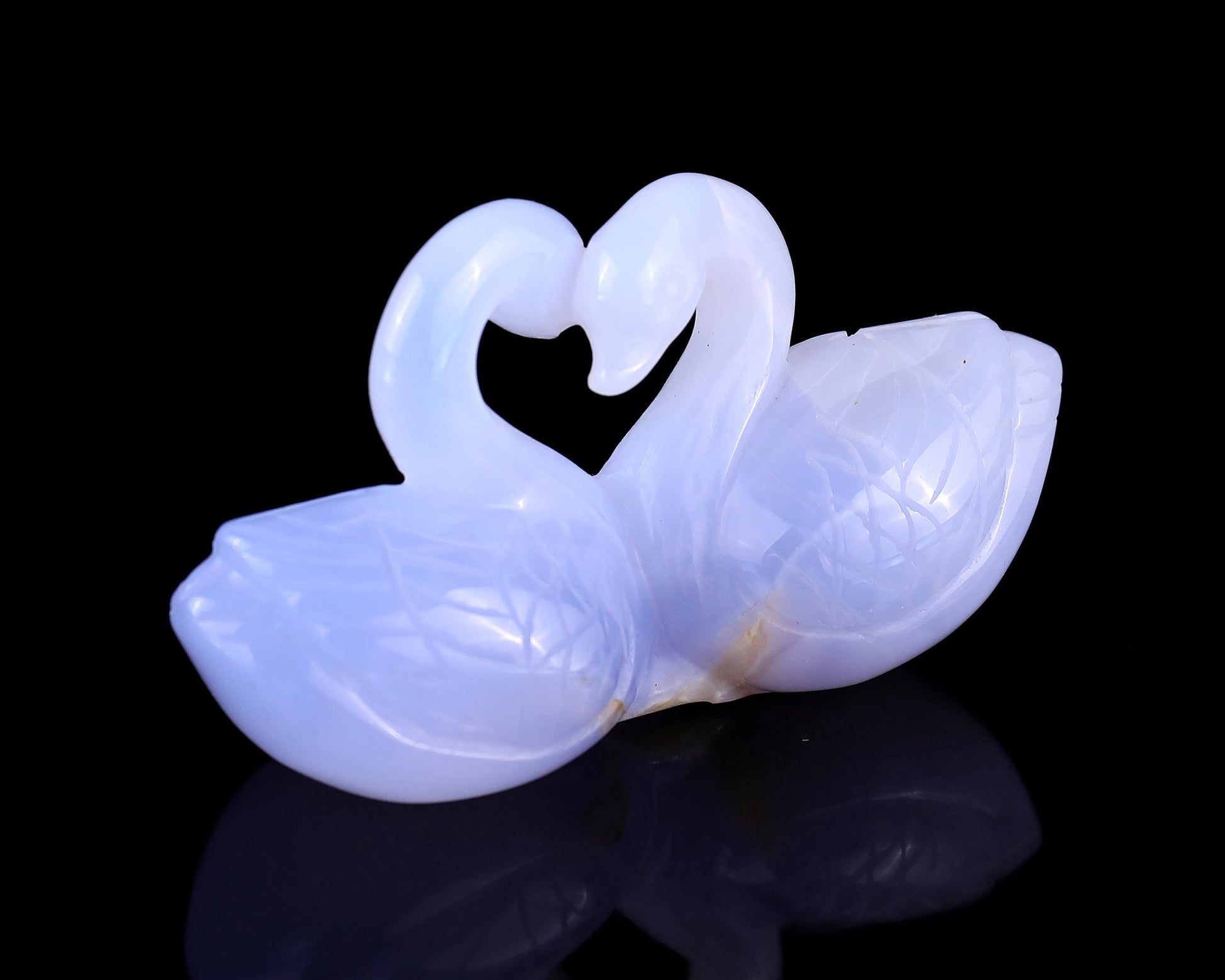 Nicedony 3.7" Blue Chalcedony Hand Carved Crystal Swans Sculpture - View 10