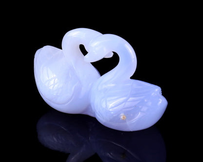 Nicedony 3.7" Blue Chalcedony Hand Carved Crystal Swans Sculpture - View 13