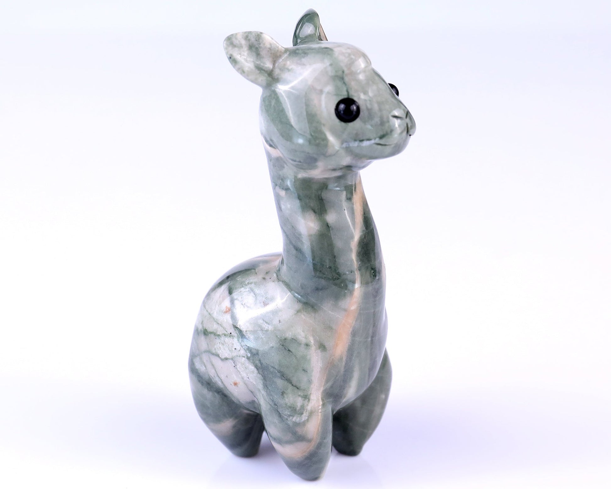 Nicedony 3.7" Jiulong Jade Hand Carved Crystal Alpaca Sculpture - #3100052