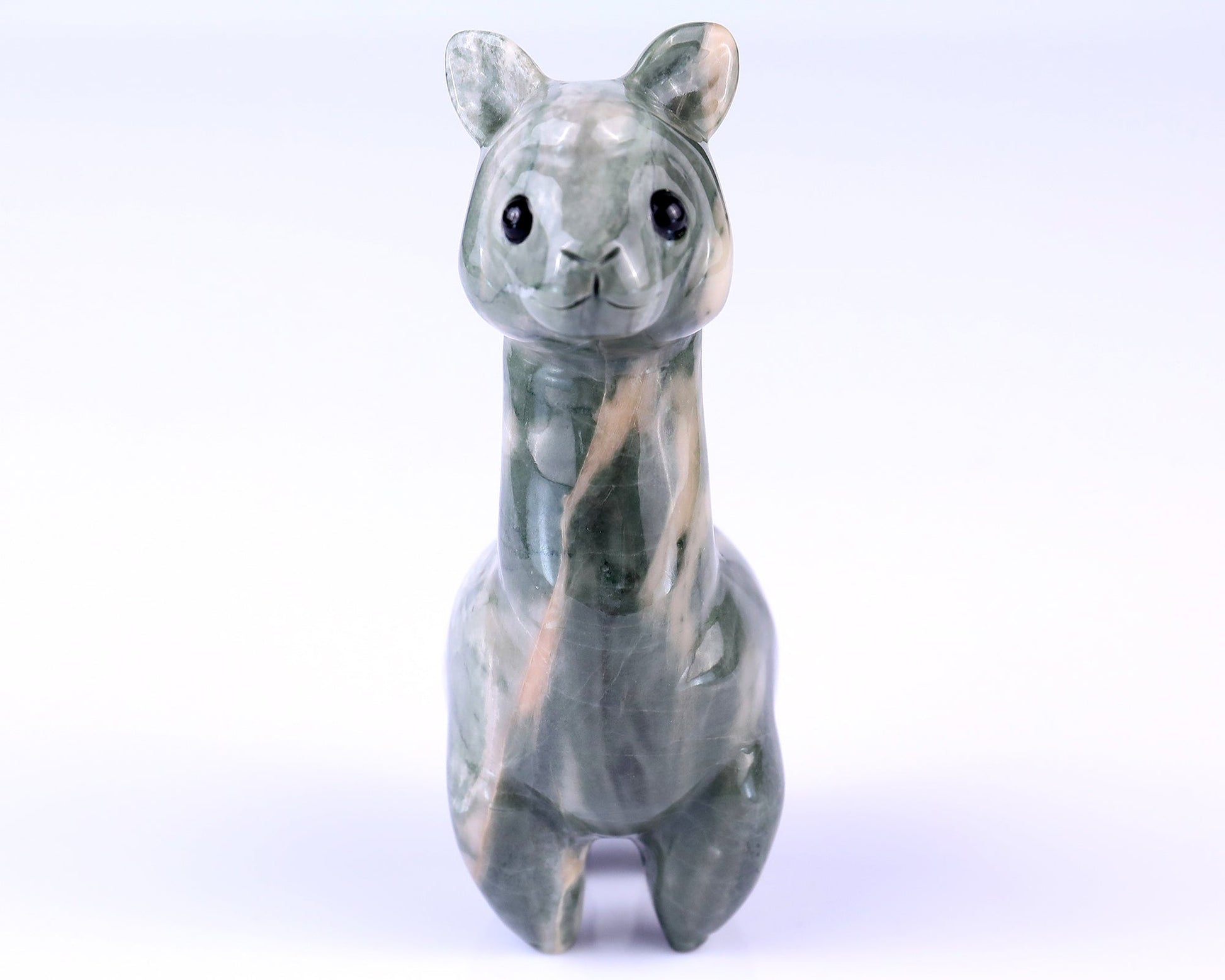 Nicedony 3.7" Jiulong Jade Hand Carved Crystal Alpaca Sculpture - #S100100