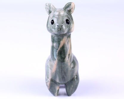 Nicedony 3.7" Jiulong Jade Hand Carved Crystal Alpaca Sculpture - #S100100