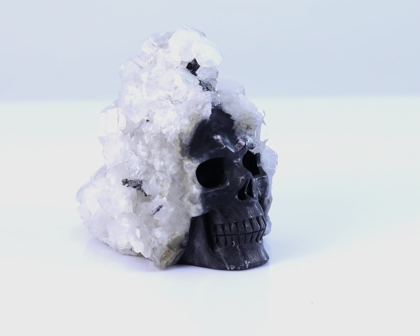 Nicedony 3.7" Quartz Rock Druse Hand Carved Mineral Specimen Skull Sculpture