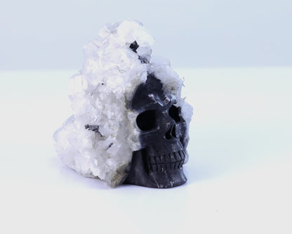 Nicedony 3.7" Quartz Rock Druse Hand Carved Mineral Specimen Skull Sculpture