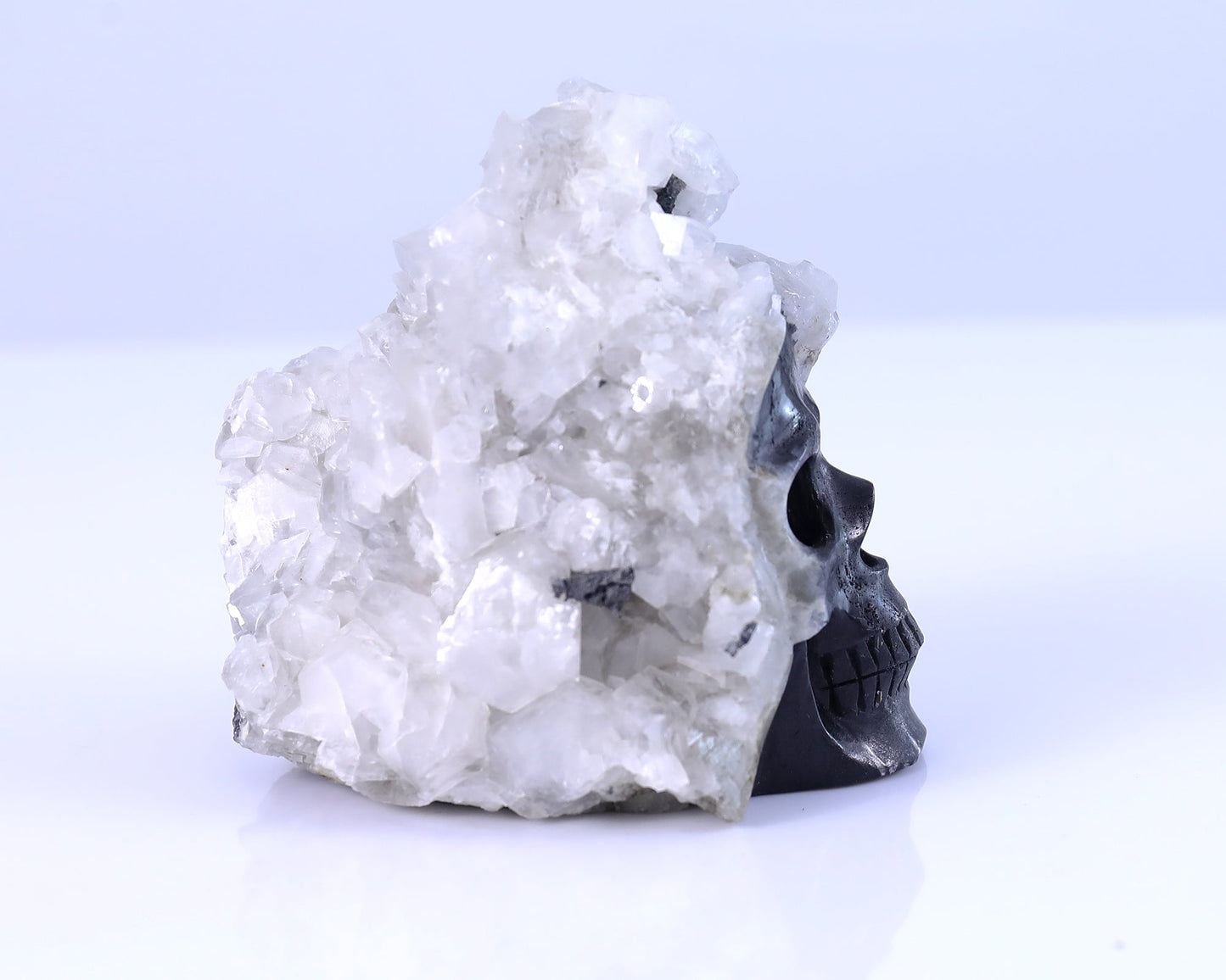 Nicedony 3.7" Quartz Rock Druse Hand Carved Mineral Specimen Skull Sculpture - View 3