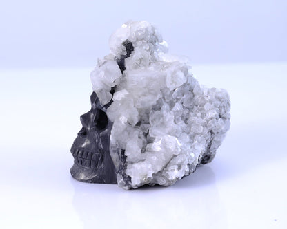 Nicedony 3.7" Quartz Rock Druse Hand Carved Mineral Specimen Skull Sculpture - View 7