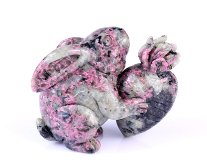 Nicedony 3.7" Rhodonite Hand Carved Crystal Rabbit Sculpture - View 3