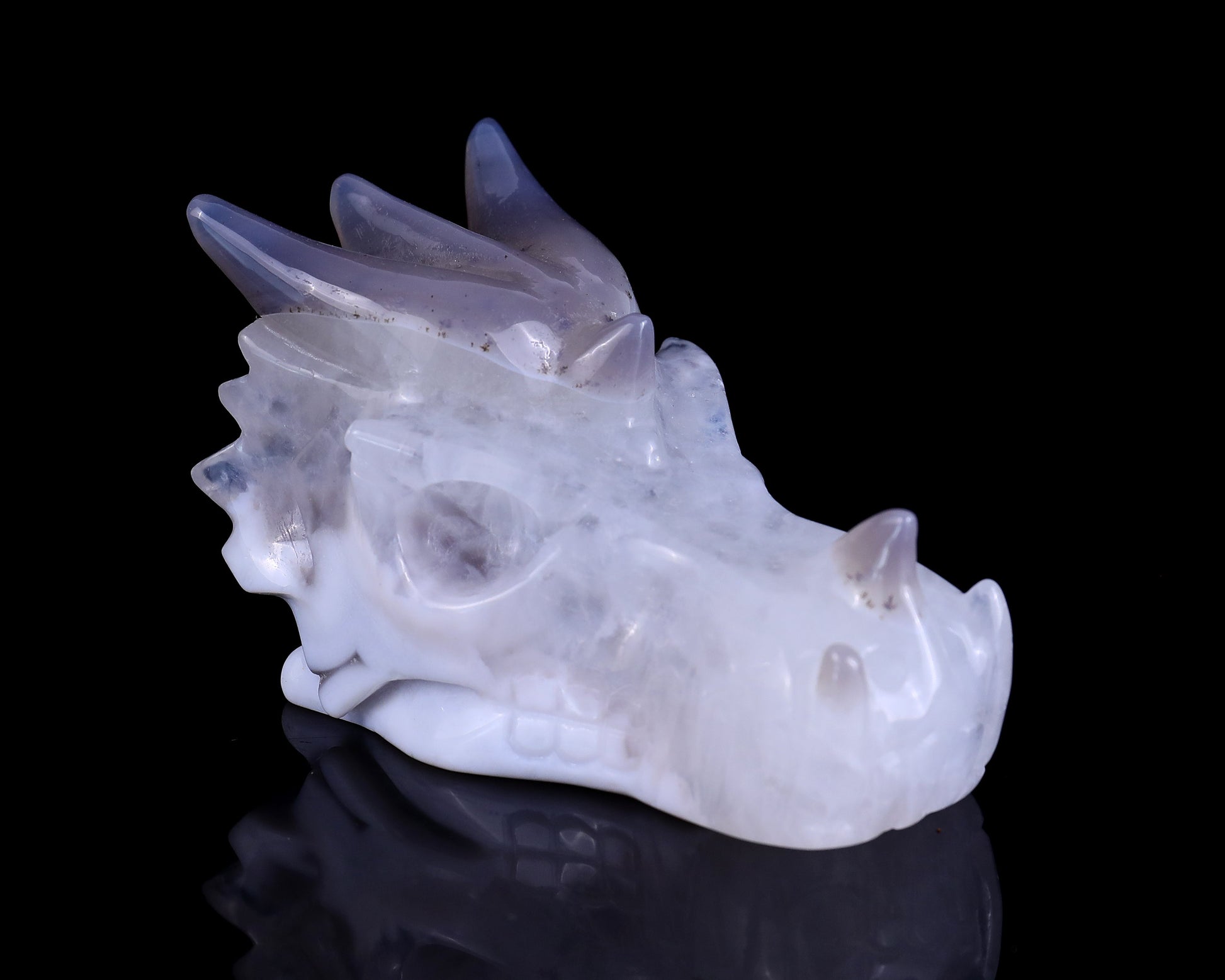 Nicedony 3.7" White Geode Agate Hand Carved Dragon Skull Sculpture