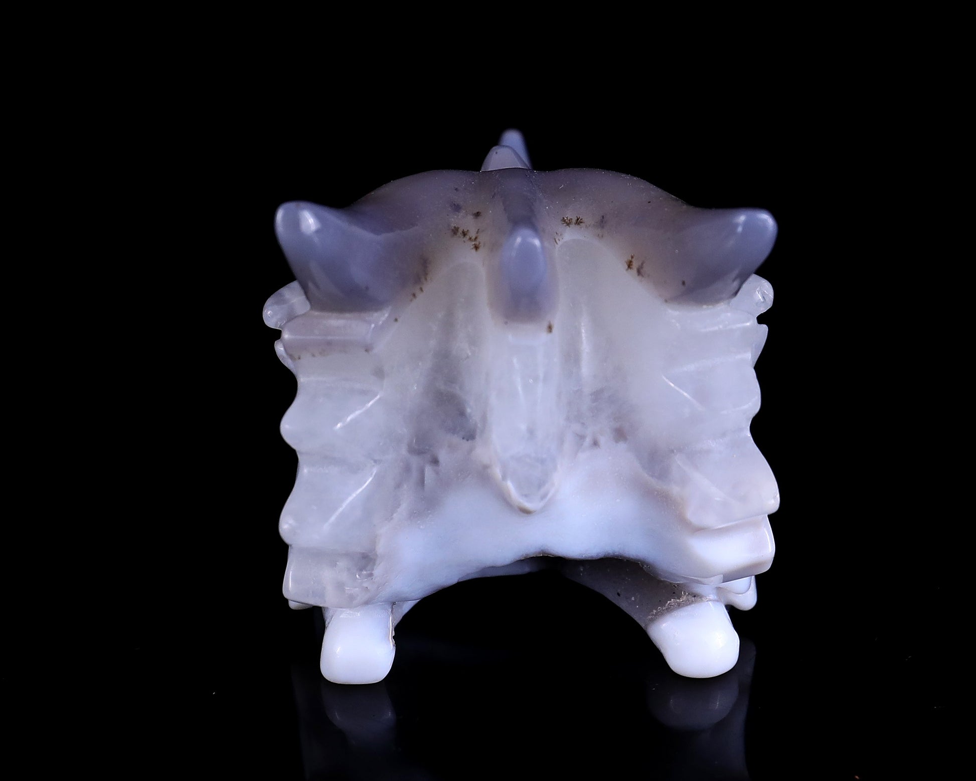 Nicedony 3.7" White Geode Agate Hand Carved Dragon Skull Sculpture - View 3
