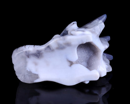 Nicedony 3.7" White Geode Agate Hand Carved Dragon Skull Sculpture - View 5