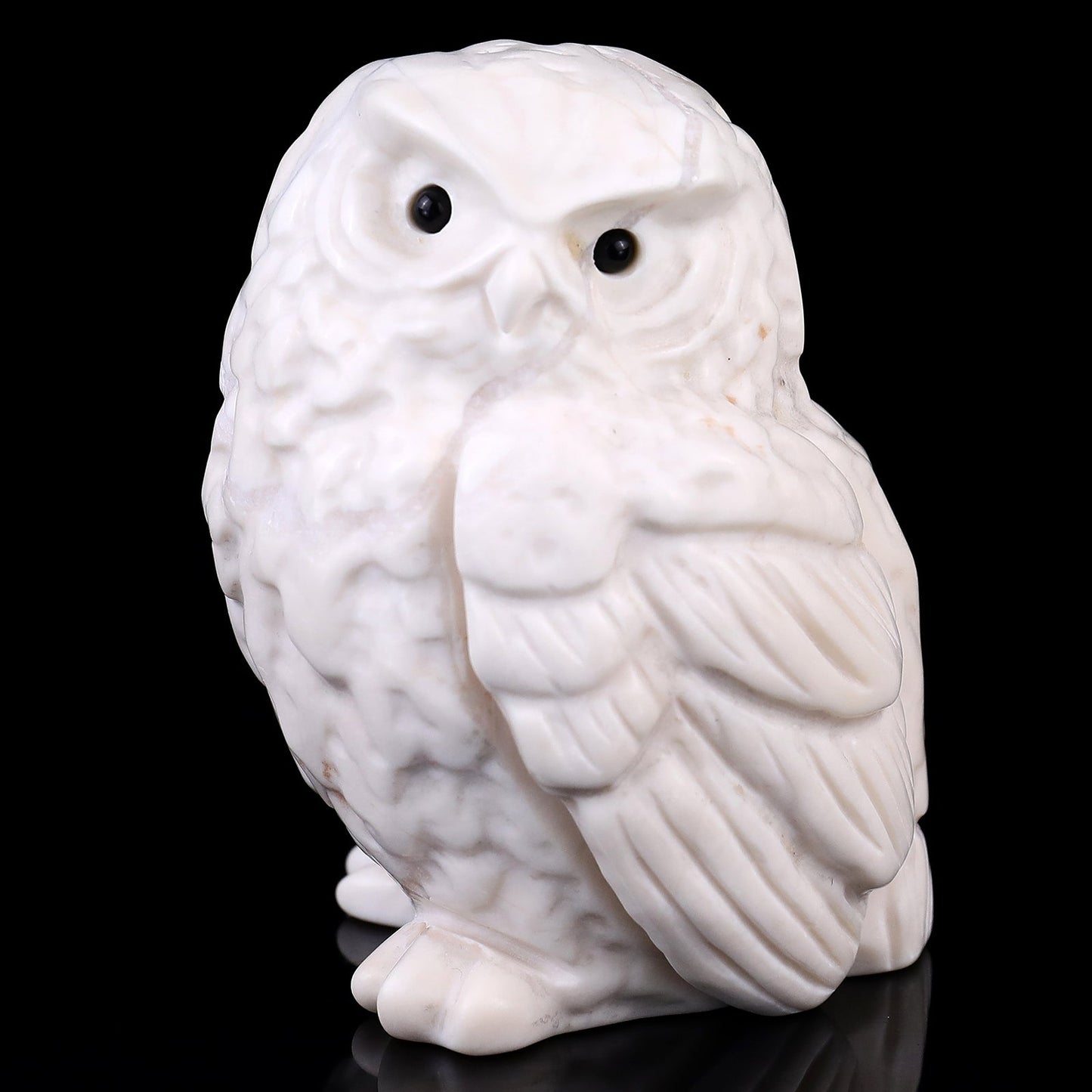 Nicedony 3.7" White Jade Hand Carved Crystal Owl Sculpture