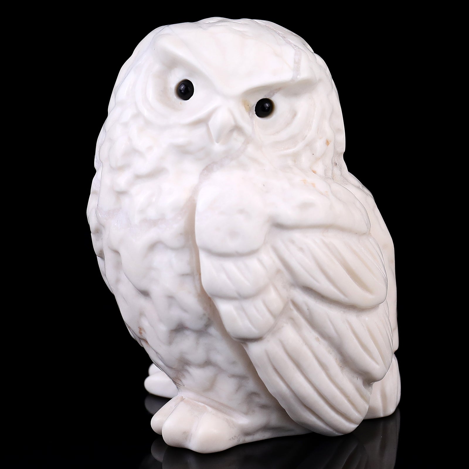 Nicedony 3.7" White Jade Hand Carved Crystal Owl Sculpture