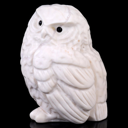 Nicedony 3.7" White Jade Hand Carved Crystal Owl Sculpture - View 2