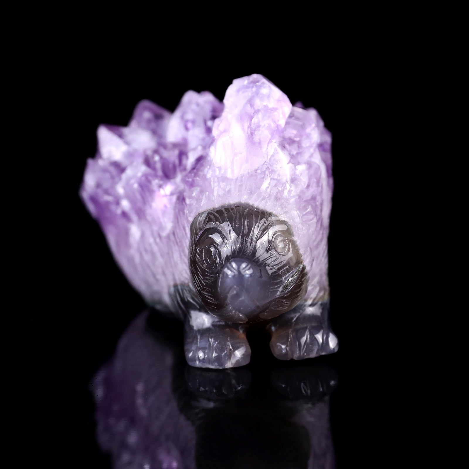 Nicedony 3.8"Amethyst Druse Agate Hand Carved Hedgehog Sculpture - View 2